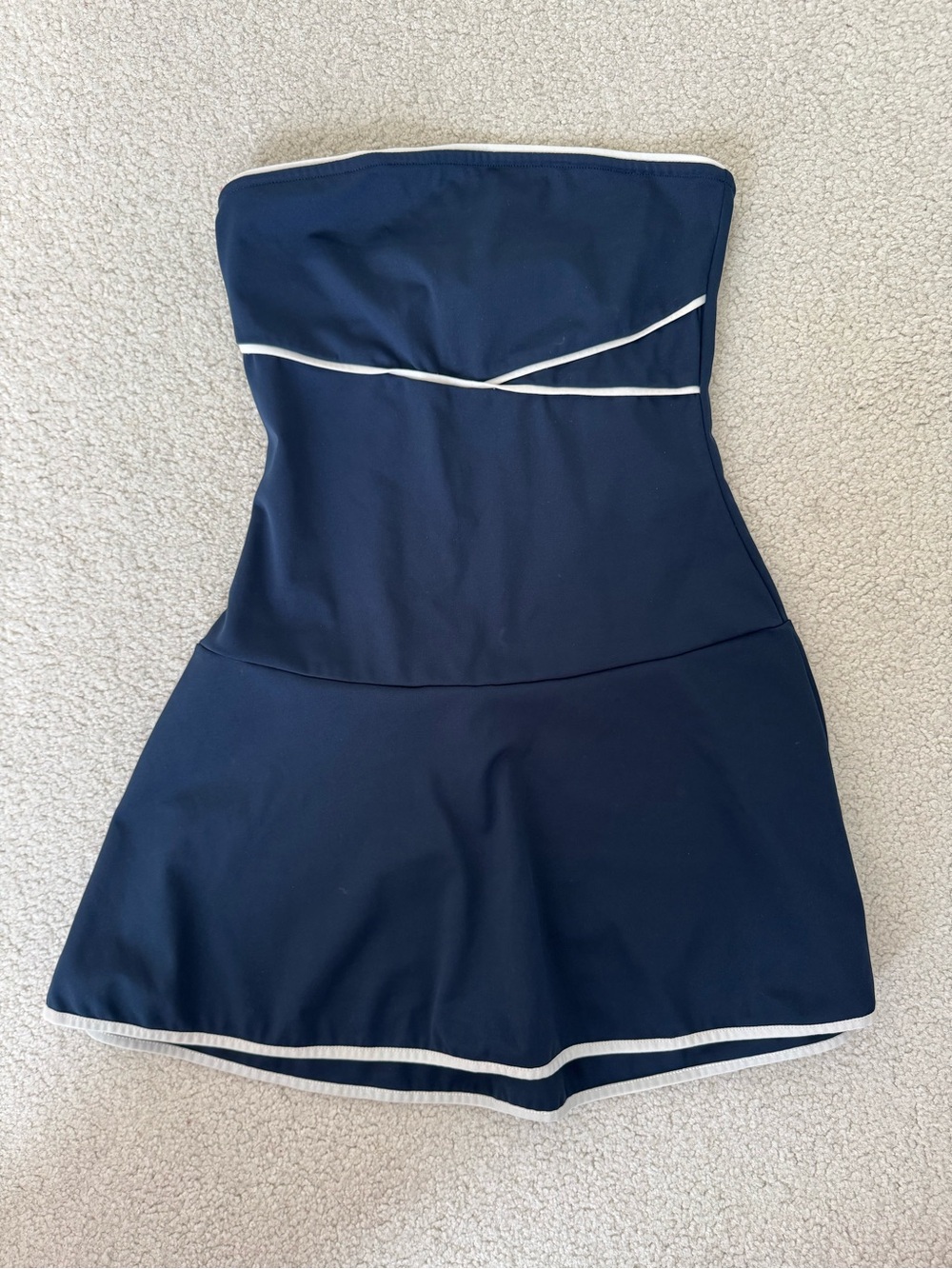 Edikted Navy Strapless Mini Dress with White Trim